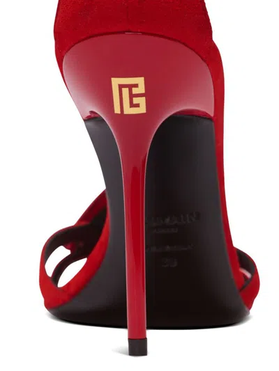 Balmain Heel Sandals With Patent Lips Detail In Rouge