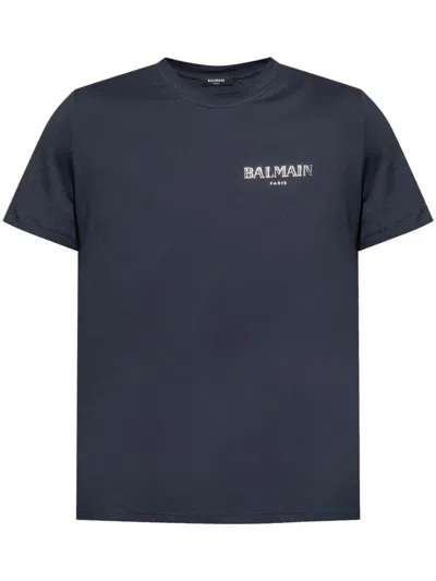 Balmain Short Sleeves Round Neck Straight Hem In Blue