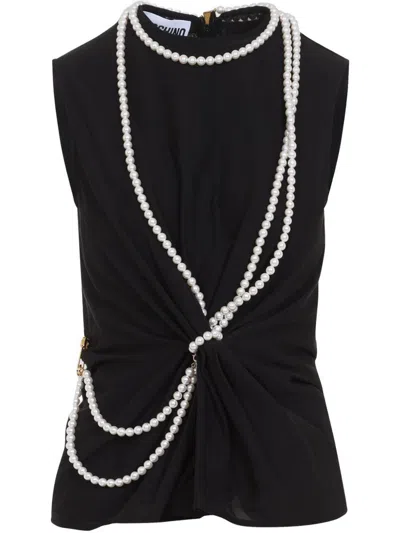 Moschino Flared Hem Knot Detailing Pearl Embellishments In Black