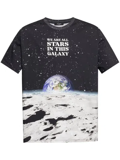 Balmain Earth And Stars Print T-shirt In Black