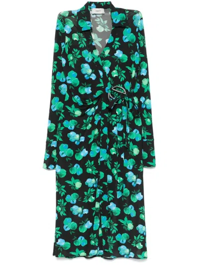 Coperni Knee Length Wrap Dress With Floral Pattern In Print Blue Apples