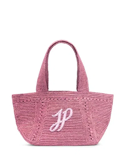 Patou Textured Weave Tote Bag Handles In Pink