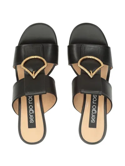 Sergio Rossi Block Heel Mules With Round Open Toe In Black