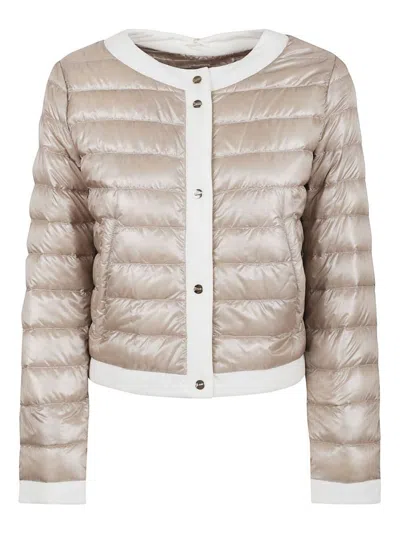 Herno Quilted Jacket With Contrast Trim And Long Sleeves In Beige