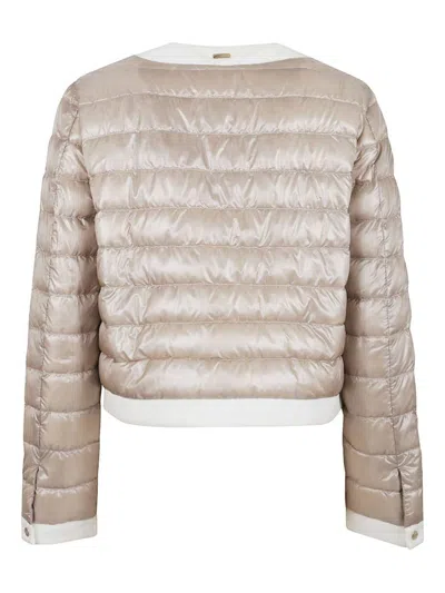 Herno Quilted Jacket With Contrast Trim And Long Sleeves In Beige