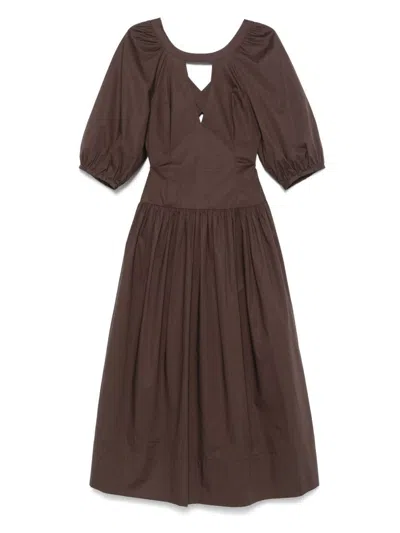 Twinset Twin-set Coffee Cotton Blend Dresses In Brown