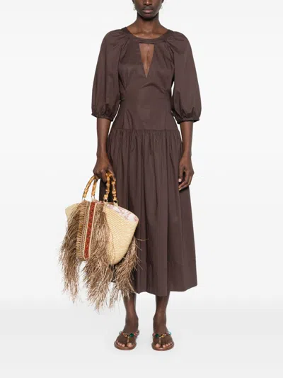Twinset Twin-set Coffee Cotton Blend Dresses In Brown