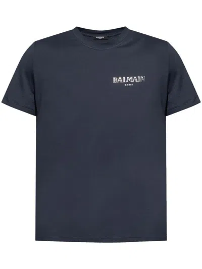 Balmain Short Sleeves Round Neck Straight Hem In Blue