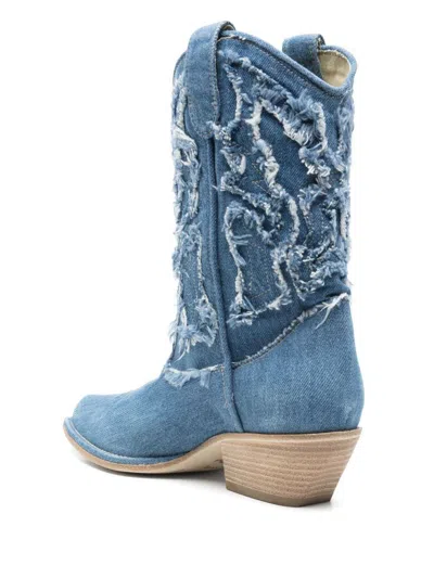 Vic Matie Denim 505 Texan Ankle Boots In Blue Denim In Sea Blue