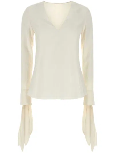 Givenchy Blouse With Bows In Poplin And 4g Embroidery In Blanc Casse