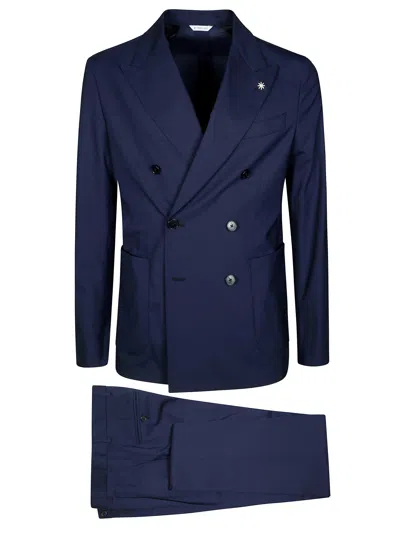 Manuel Ritz Double-breasted Suit In Blue
