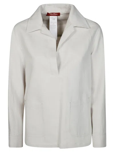 Max Mara Lightweight Neutrals Top With Classic Collar In Gray
