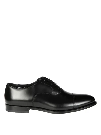 Doucal's Blue Oxford Shoes In Brushed Leather With Toe Cap In Black