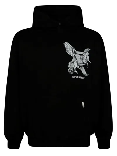 Represent 'elegance Unicorn' Black Hoodie With Logo Print On The Front And Maxi Print On The Rear In Black