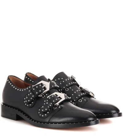 Shop Givenchy Elegant Embellished Leather Monk Strap Shoes In Black