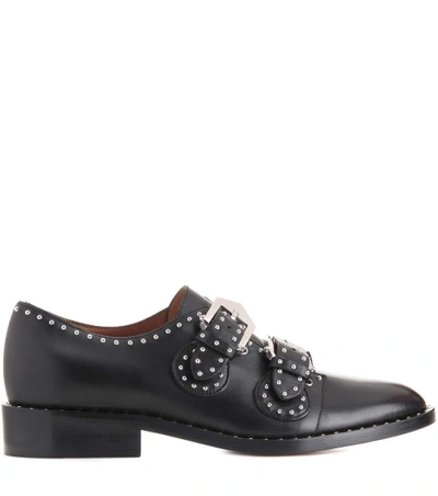 Shop Givenchy Elegant Embellished Leather Monk Strap Shoes In Black