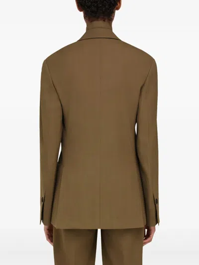Ferragamo Khaki Single Breasted Blazer In Brown