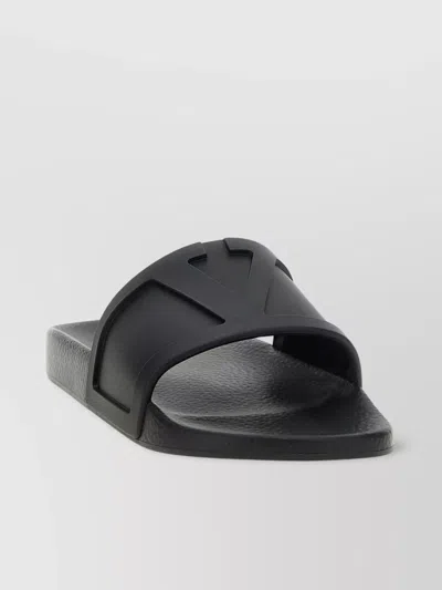 Valentino Rubber Slides With Wide Strap And Flat Sole In Black