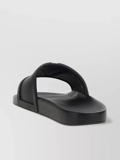 Valentino Rubber Slides With Wide Strap And Flat Sole In Black