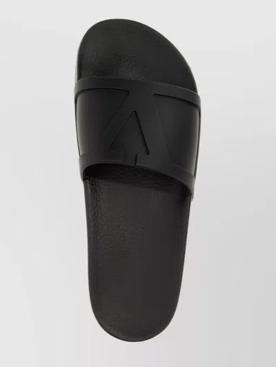 Valentino Rubber Slides With Wide Strap And Flat Sole In Black