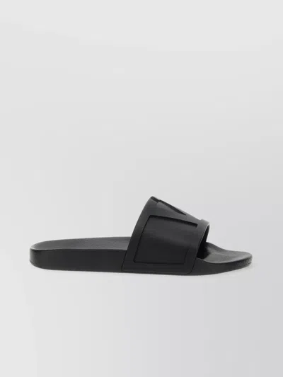 Valentino Rubber Slides With Wide Strap And Flat Sole In Black