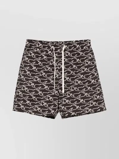 Paul & Shark Swim Shorts With All-over Shark Print In Multi