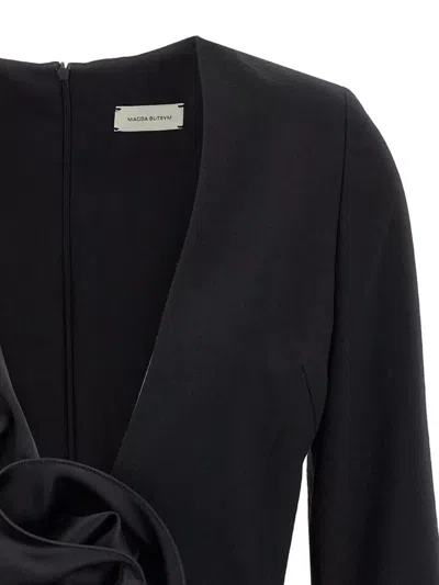 Magda Butrym '37' V-neckline Floral Long Sleeves Dress In Black