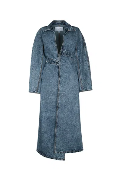Alaïa Spiral Denim Trench In Bleu Neige