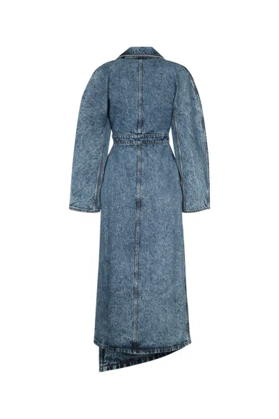 Alaïa Spiral Denim Trench In Bleu Neige