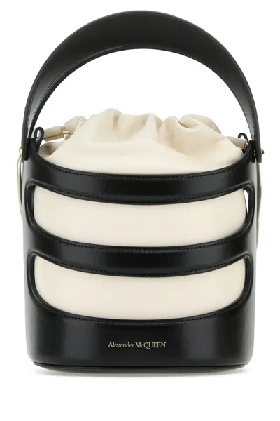 Alexander Mcqueen Two-tone Leather The Rise Bucket Bag In Black