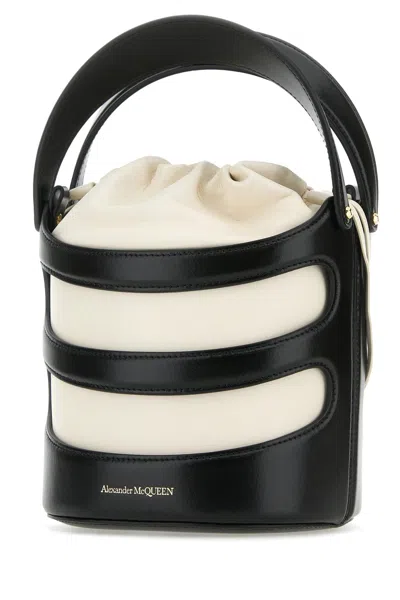 Alexander Mcqueen Two-tone Leather The Rise Bucket Bag In Black