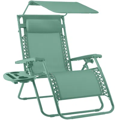 Best Choice Products Folding Zero Gravity Recliner Patio Lounge Chair W/ Canopy Shade, Headrest, Tray - Seafoam