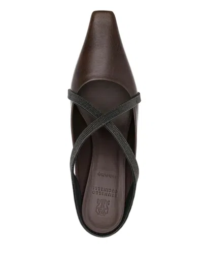 Brunello Cucinelli Square Pointed Sandals In Brown