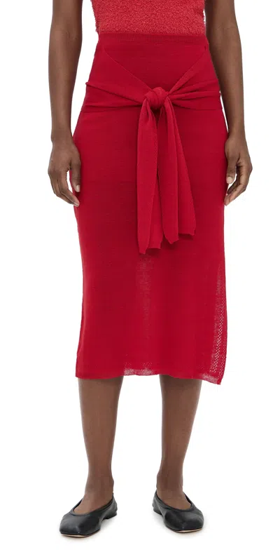 Proenza Schouler White Label Phelan Tie-front Pointelle-knit Linen-blend Midi Skirt In Dark Poppy