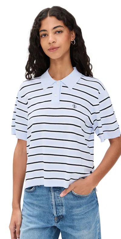 The Garment Blue Madison Tennis Polo In Light Blue/black Stripe