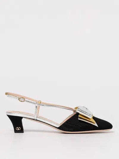 Valentino Bowow Leather-trimmed Satin Slingback Pumps In Black