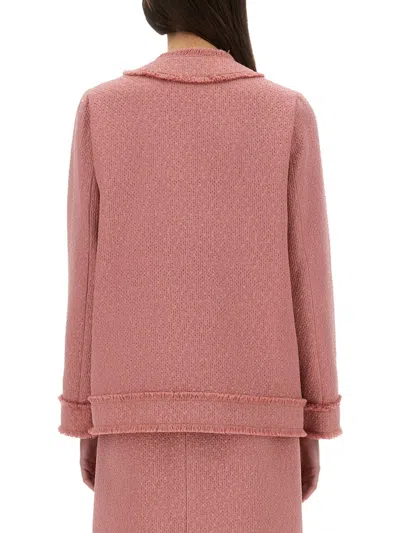 Dolce & Gabbana 'rachel' Blazer With Textured Fabric And Fringed Edges In Pink
