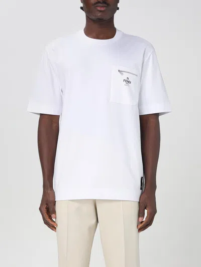 Fendi Men White Crewneck T-shirt With Log Print On The Front In Cotton Man