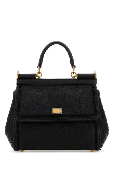Dolce & Gabbana Medium Sicily Embroidered Top Handle Bag In Black