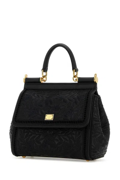 Dolce & Gabbana Medium Sicily Embroidered Top Handle Bag In Black