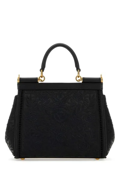 Dolce & Gabbana Medium Sicily Embroidered Top Handle Bag In Black