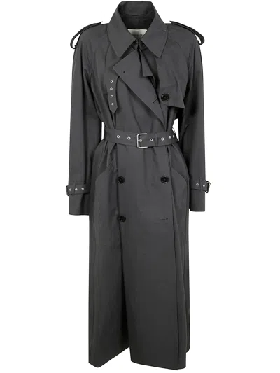Dries Van Noten Long Belted Raincoat Epaulettes In Gray