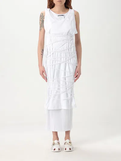 Moschino Open Back Midi Dress With Layered Ribbed Texture In White