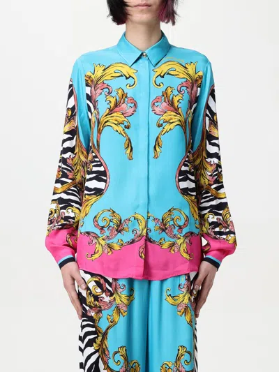 Versace Jeans Couture Baroque-print Button-up Shirt In Blue