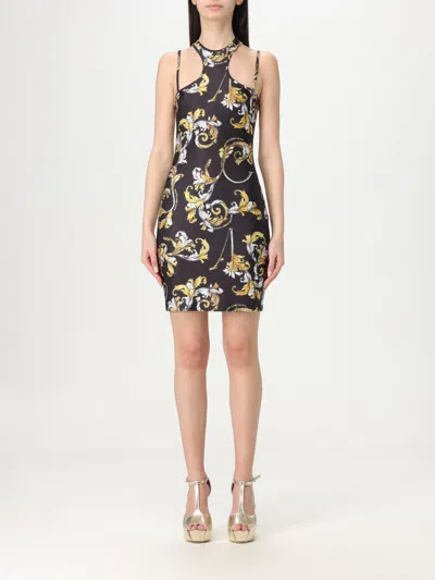 Versace Jeans Couture Mini Dress With "outline Baroque" Print In Black