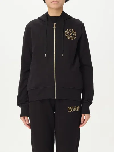 Versace Jeans Couture Cotton Zip-up Sweatshirt With Iconic Logo And Cozy Fit In Black