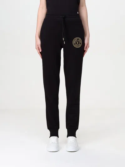 Versace Jeans Couture Trousers With Embroidered Logo And Comfortable Fit In Black