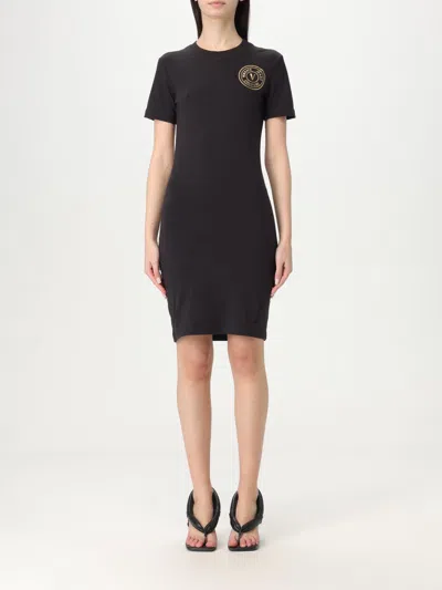 Versace Jeans Couture Black V-emblem Minidress In Black