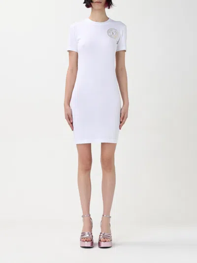 Versace Jeans Couture White V-emblem Logo T-shirt Minidress In White