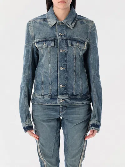 Rick Owens Drkshdw Drkshdw By Rick Owens Classic Denim Trucker Jacket With Structured Silhouette In Indigo